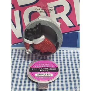 BBW Holidog Scottish Terrier Dog Santa Hat Visor Clip Car Fragrance Holder Refil